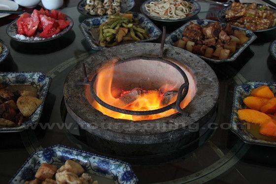 Charcoal stoves are used to cook tofu