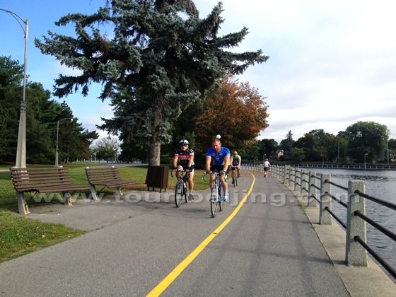 Cycling along the shared cycle and pedestrian pathways