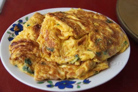 Fried eggs produced by his own backyard chickens