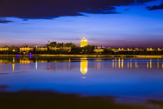 Beihu Park Skyline at Night in Manzhouli