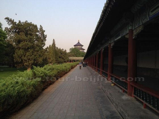 The Temple of Heaven Long Corridor leading to the Hall of Prayer in the park.