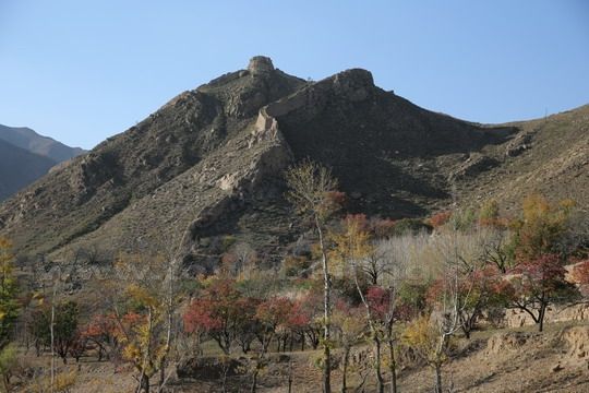The beautiful autumn view of the east section of the earth Great Wal