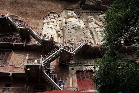 Walking up along the zigzag catwalk.