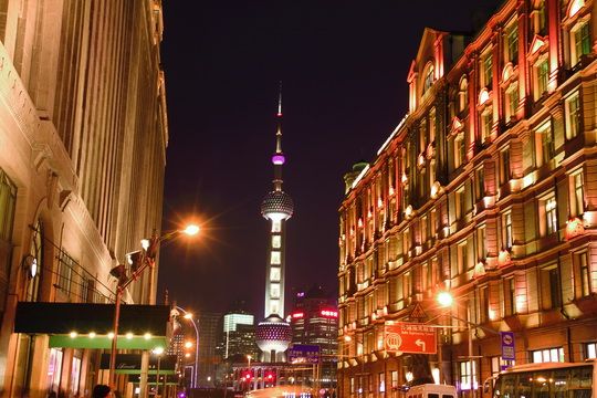 Walking along Nanjing Road at night 