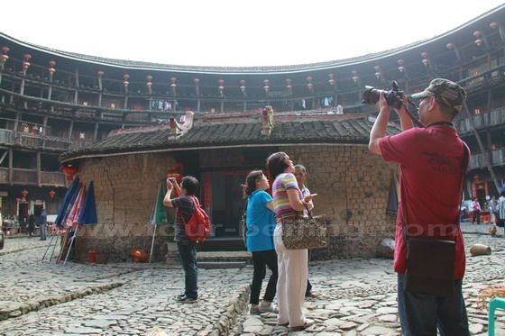 Yuchanglou is a five-storey clay building with the ancestral hall in the center.