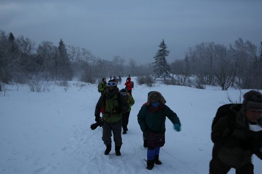 visitors going up for snow photography